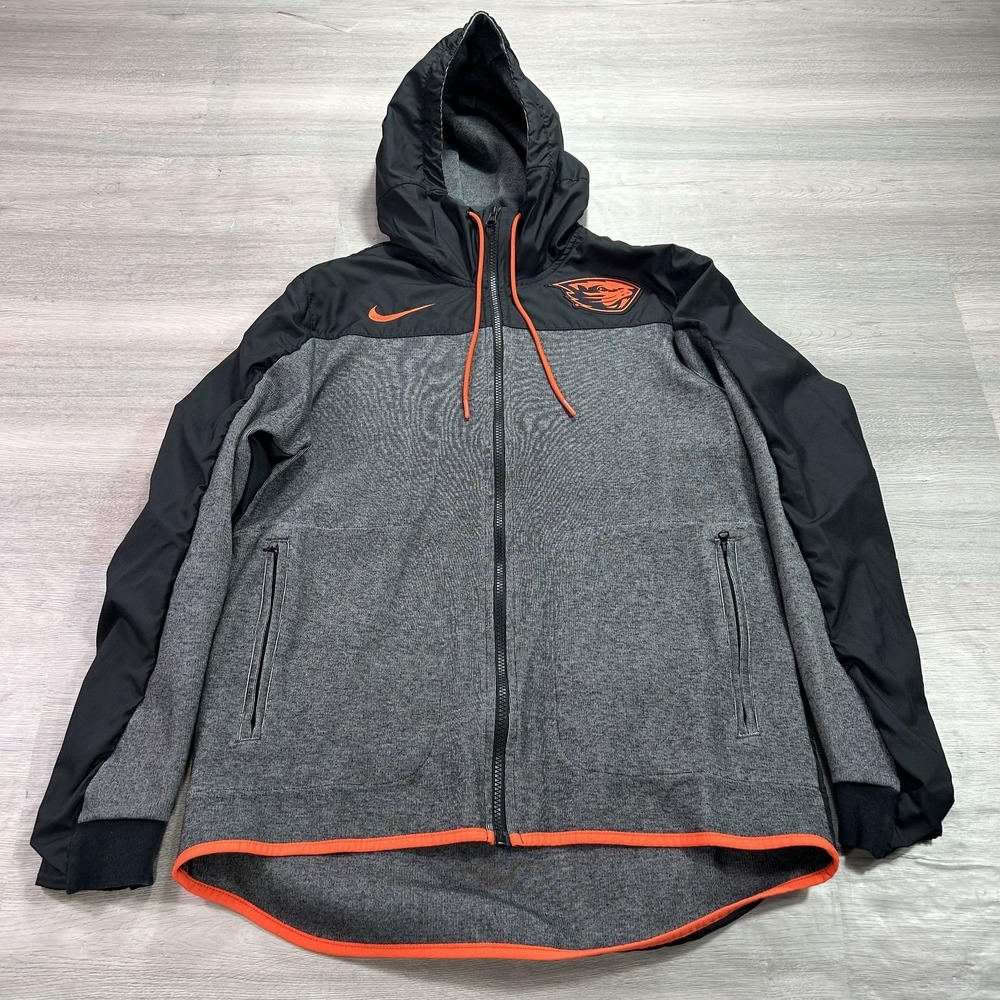 Oregon State Beavers Jacket Mens Medium Gray NCAA Football Nike Hooded Full Zip